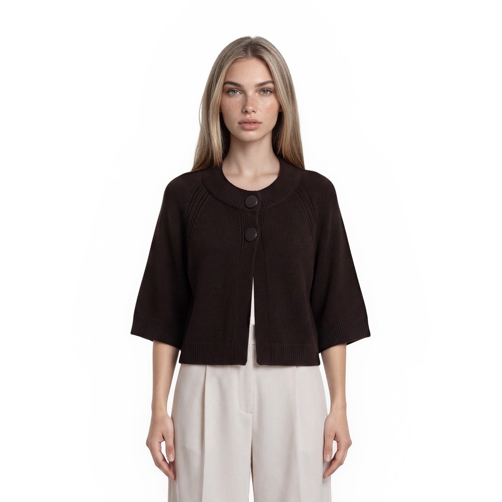 Nygard Collection Cardigan Jacket Sweater Womens Size Medium Brown Wool Bld Crop